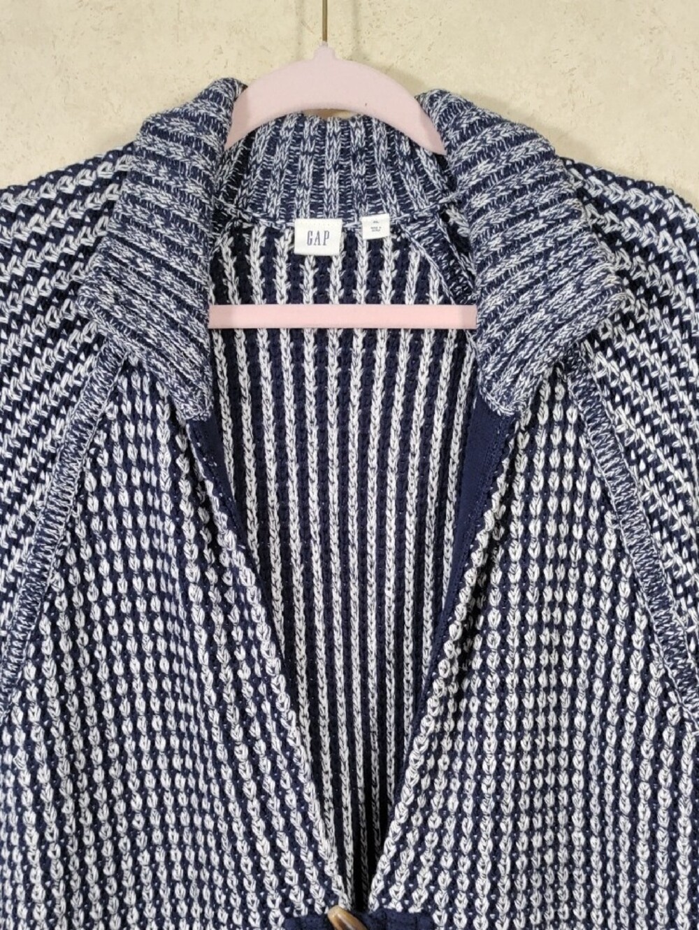 J154 GAP Navy & White Striped Hooded Toggle Cardigan Coat XL - Picture 2 of 11
